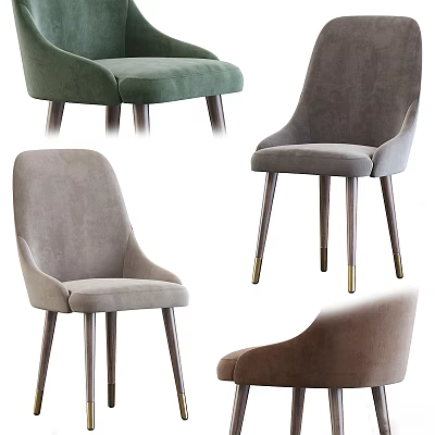 Modern Green Gray Upholstered Dining Chairs With Velvet Seats And Metal Legs 3d model
