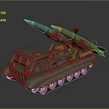 Green Military Armored Tank Equipped With Missile Launchers And Tracks