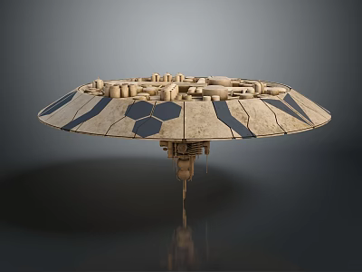 Futuristic Disc Shaped Structure With Geometric Patterns And Suspended Base Against Dark Background With Reflection 3d model