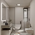 Modern Bathroom Design With Double Mirrors Free Standing Bathtub Glass Shower Area And Potted Plant