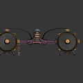 Futuristic Yellow Blue Mechanical Vehicle With Cylindrical Parts And Connecting Cables