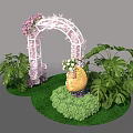 Elegant Event Entrance Arch Decorated with Pink Flowers White Frame and Green Plants