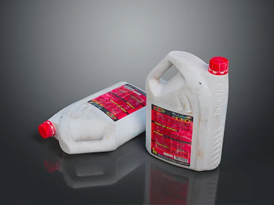 White Plastic Cooking Oil Bottles with Red Caps and Colorful Labels 3d model