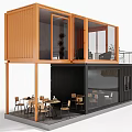Industrial Equipment Container Converted Two Story Building With Large Windows And Outdoor Seating