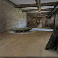 Traditional Building Interior With Wooden Beam Ceiling Latticed Door Weathered Walls And Wooden Table