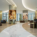 Modern Upscale Retail Store Lobby With Marble Floor Round Columns Sofas Large Windows And Elegant Decor