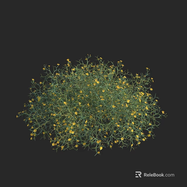 Green Plants With Yellow Flowers In Round Shape Against Black Background 3d model 
