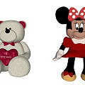 Plush Dolls White Teddy Bear Red Heart I Love You And Minnie Mouse Red Dress