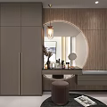 Modern Console And Side Cabinet With Round Mirror Pendant Light And Decorations
