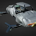 Futuristic Flying Car With Gray Body Orange Seats And Green Lights