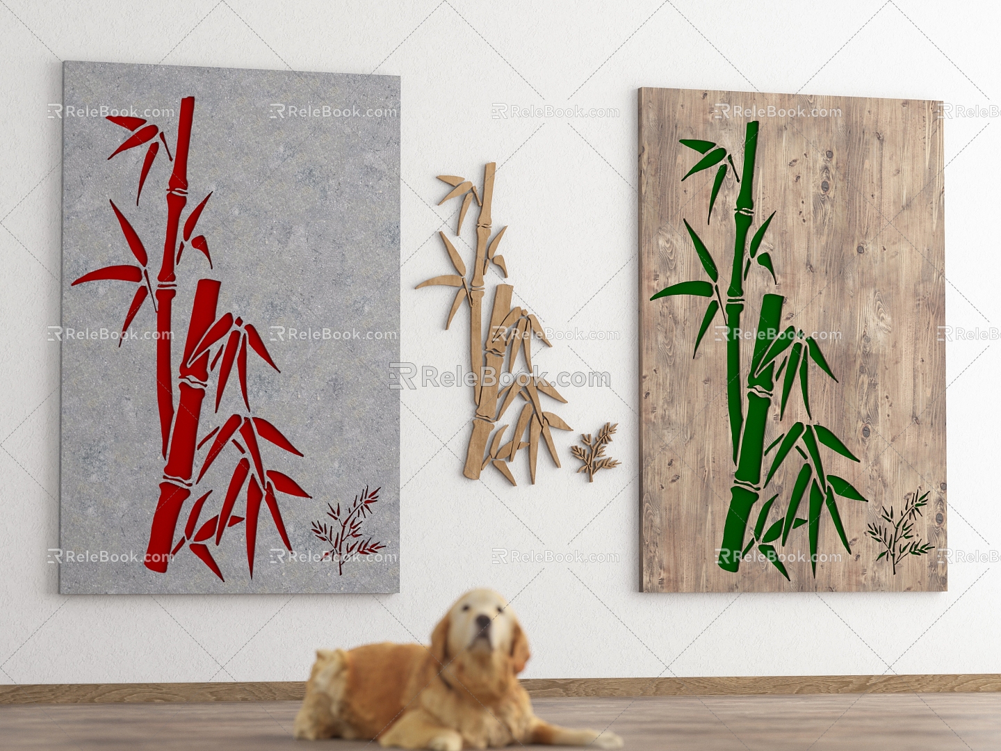 Bamboo Carving Wood Carving Wood Carving Carving Board Stone Carving Yin Carving Basket Diabolo Element Bamboo Culture Decorative Painting Chinese Dog Wall Decoration Animal Golden Hair 3d model