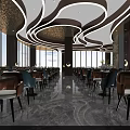 Modern Luxury Restaurant Interior With Open Layout Dragon Decoration And Marble Counter 3d model