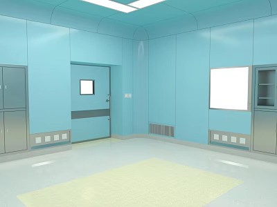 Medical Clean Room Interior With Light Blue Walls Metal Cabinets Door And White 3d model