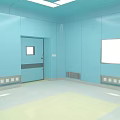 Medical Clean Room Interior With Light Blue Walls Metal Cabinets Door And White