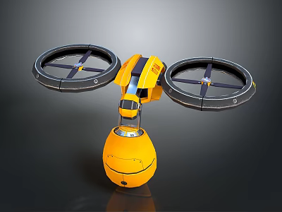 Yellow Space Probe With Dual Rotors And Spherical Body For Planetary Exploration 3d model