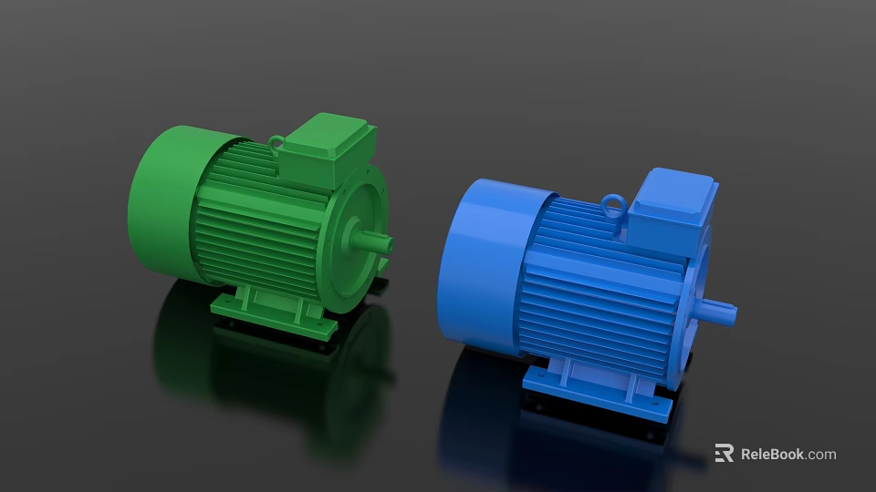 Green and Blue High Performance Industrial Electric Motors for Heavy Duty Use 3d model 