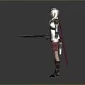 Fantasy Warrior Game Movie Character With Pink Hair Elaborate Outfit Arm Guards Boots And Dagger