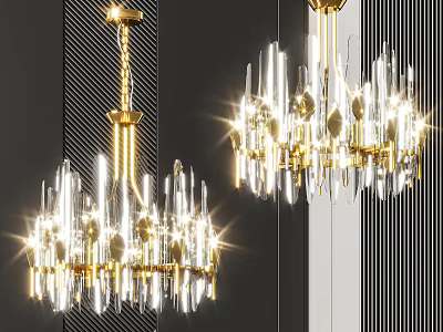 Luxurious Modern Golden Chandeliers With Transparent Crystal Elements And Bright Lighting 3d model