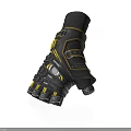 Character Mechanical Glove Design Featuring Black Yellow Straps Metal Parts And Different Angles