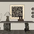 Elegant Stone Console Table with Carved Legs Decorative Lamp and Artwork in Traditional Interior Setting