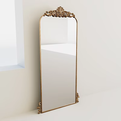 Stylish Elegant Wall Mounted Mirror With Gold Frame And Decorative Patterns 3d model