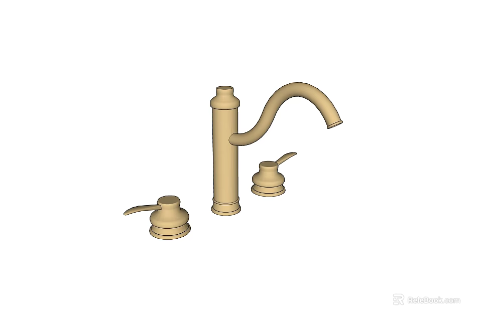 Classic Beige Faucet With Curved Spout And Two Control Handles Design 3d model 