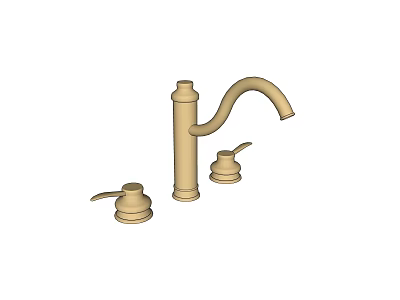 Classic Beige Faucet With Curved Spout And Two Control Handles Design 3d model