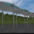 Modern Pergola Design With Wavy Transparent Roof White Pillars And Green Garden