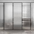 Modern Glass Room Dividers With Black Frames And Various Textured Patterns 3d model