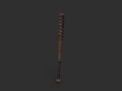 Worn Wooden Baseball Bat Weapon With Wrapped Metal Strips And Black Handle 3d model