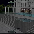 Modern Detached Villa With Large Swimming Pool Sunset Sky Terrace Umbrella And Glass Windows