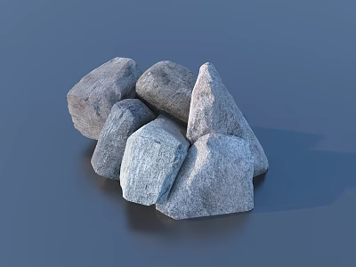 Stacked Gray Natural Stones Pile on Dark Blue Background Decorative Rocks 3d model