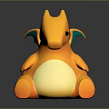 Yellow Cartoon Dragon Toy Sitting With Green Tail And White Belly