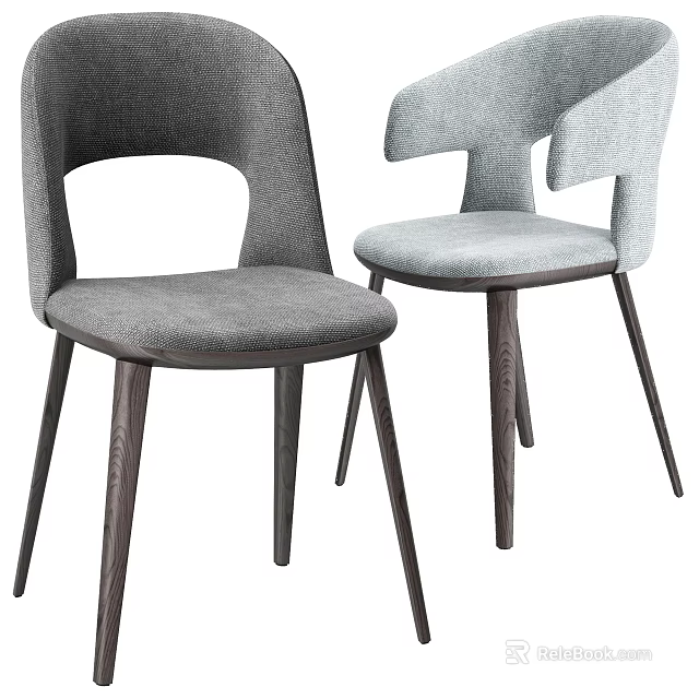 Modern Design Dining Chairs With Gray Light Blue Fabric Upholstered Seats And Wooden Legs 3d model 