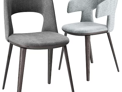Modern Design Dining Chairs With Gray Light Blue Fabric Upholstered Seats And Wooden Legs 3d model