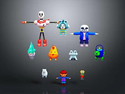 Colorful Game And Movie Characters In Various Cartoon Styles And Poses 3d model