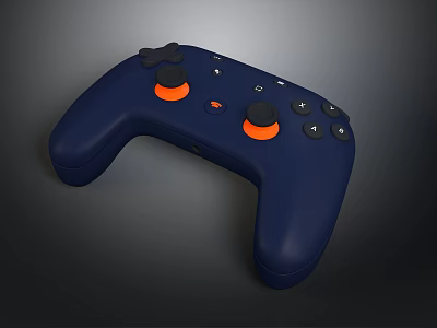 Navy Blue Computer Game Controller With Orange Joysticks And Black Buttons 3d model