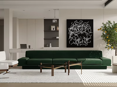 Simple Living Room Sofa Coffee Table Leisure Chair Single Chair Decorative Painting Tree 3d model