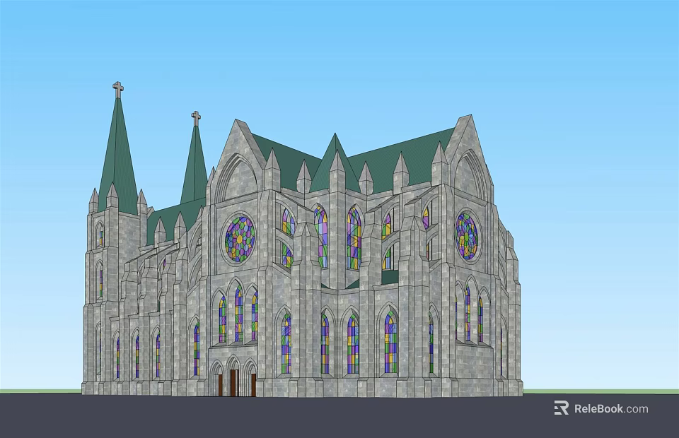 Ancient Gothic Architecture Featuring Tall Spires And Colorful Stained Glass Windows 3d model 