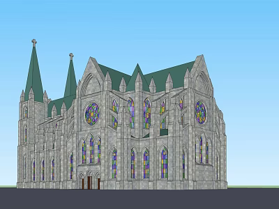 Ancient Gothic Architecture Featuring Tall Spires And Colorful Stained Glass Windows 3d model