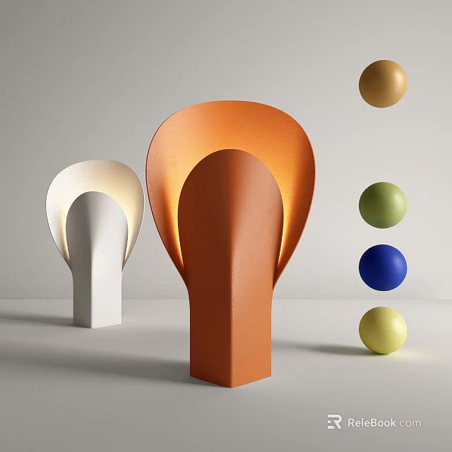 Stylish Modern Orange And White Table Lamps With Colorful Decorative Balls Design 3d model 