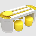 White Oval Table With Yellow Grains And Round Lid Plus Three Yellow Stools 3d model
