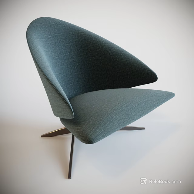 Modern Teal Fabric Leisure Chair Featuring Curved Backrest And Metal Tripod Base 3d model 