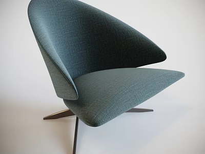 Modern Teal Fabric Leisure Chair Featuring Curved Backrest And Metal Tripod Base 3d model