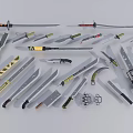 Assorted Weapon Tools Collection Featuring Axes Hammers Shovels Saws and Knives 3d model