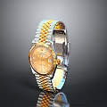 Luxury Wrist Watch With Gold Dial And Two Tone Gold Silver Strap Sleek Design