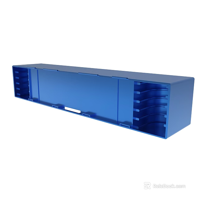 Modern Blue Long Storage Cabinet With Multiple Drawers And Doors 3d model 
