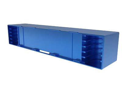 Modern Blue Long Storage Cabinet With Multiple Drawers And Doors 3d model