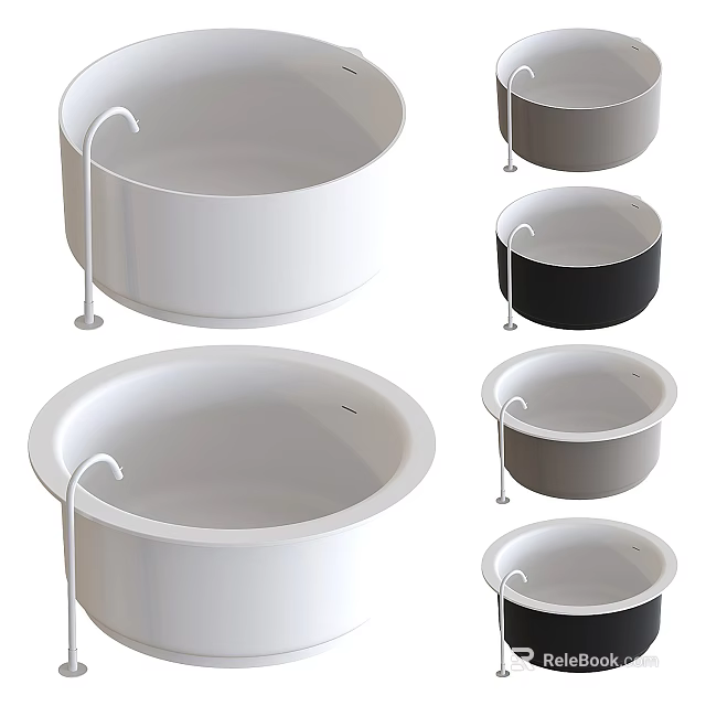 Modern Freestanding Round Bathtubs In Different Colors With Metal Faucet Design 3d model 