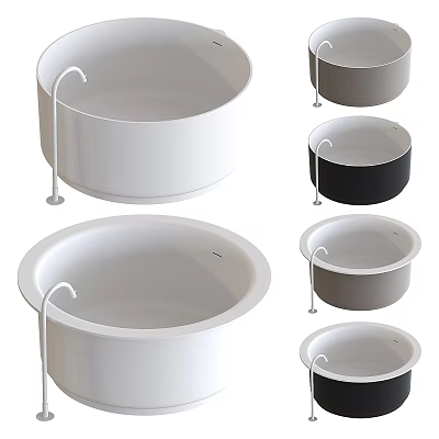 Modern Freestanding Round Bathtubs In Different Colors With Metal Faucet Design 3d model